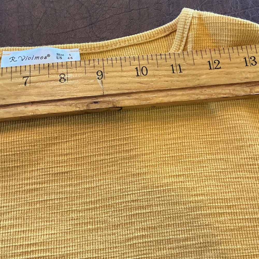 R. Vivimos Womens S Dress Mustard Yellow Tie Front Balloon Sleeves Textured Knit - Picture 6 of 9